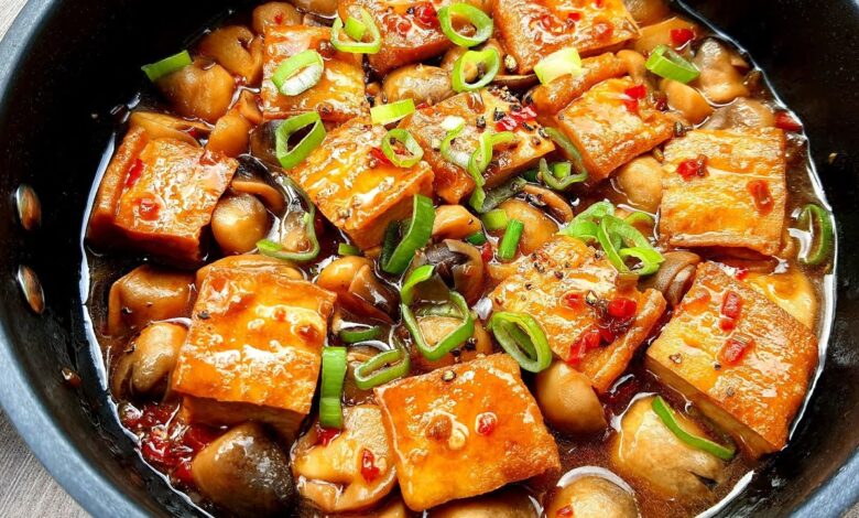 Đậu hũ kho nấm rơm